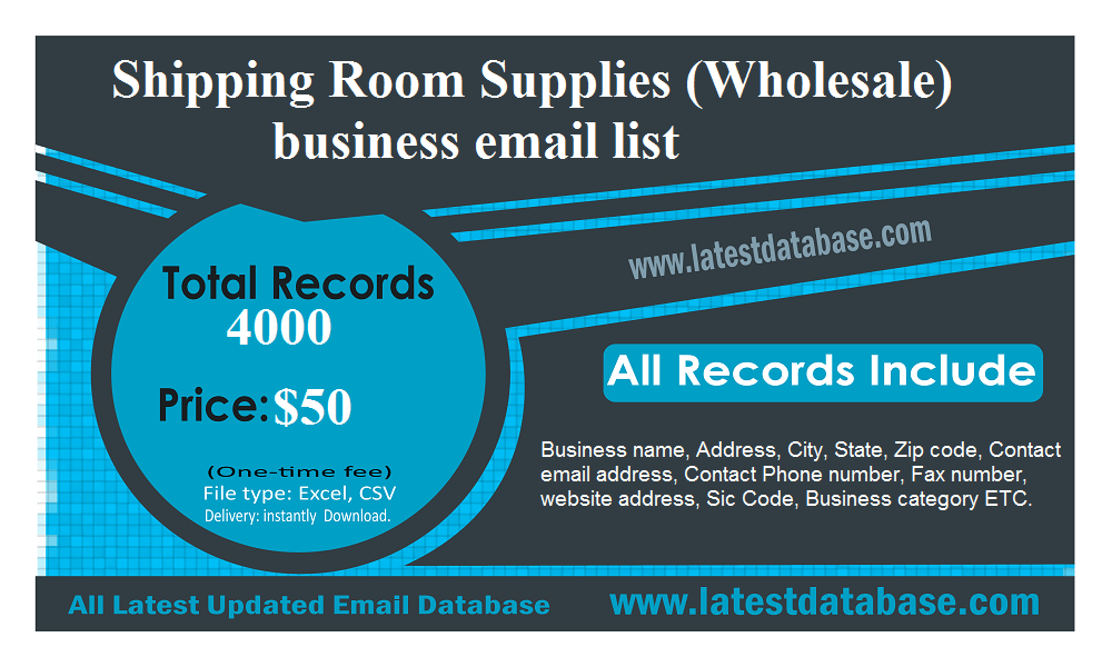 Listahan ng email sa negosyo sa Shipping Room supplies (Wholesale)