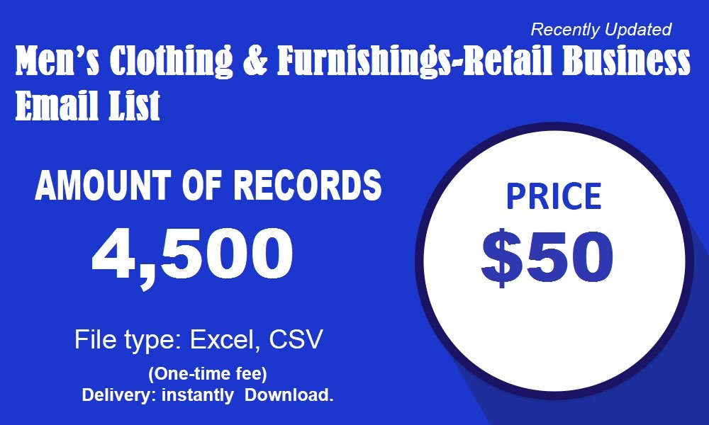 Men’s Clothing & Furnishings-Retail business email list