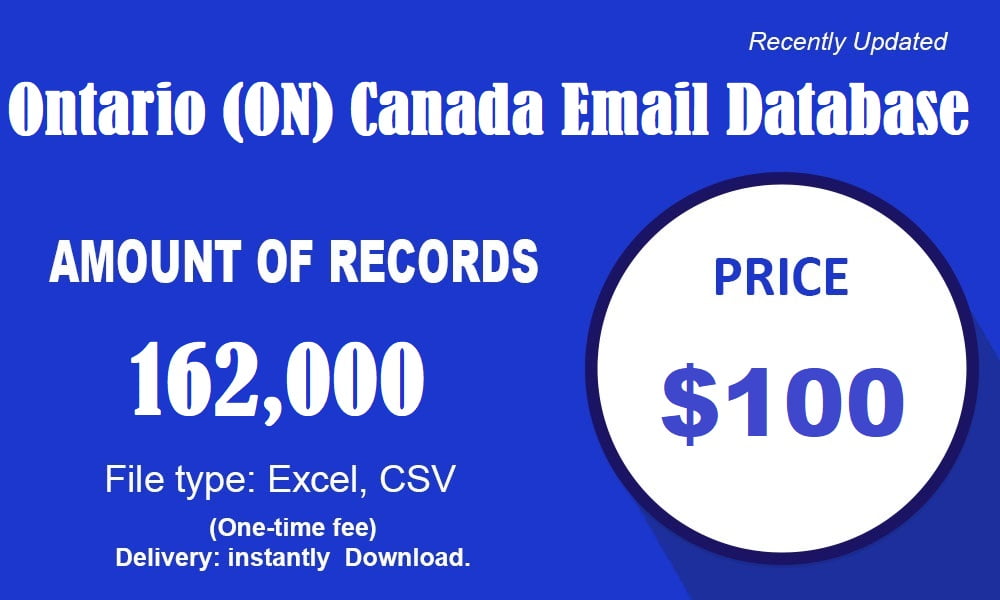 Ontario (ON) Canadá base de datos de correo electrónico