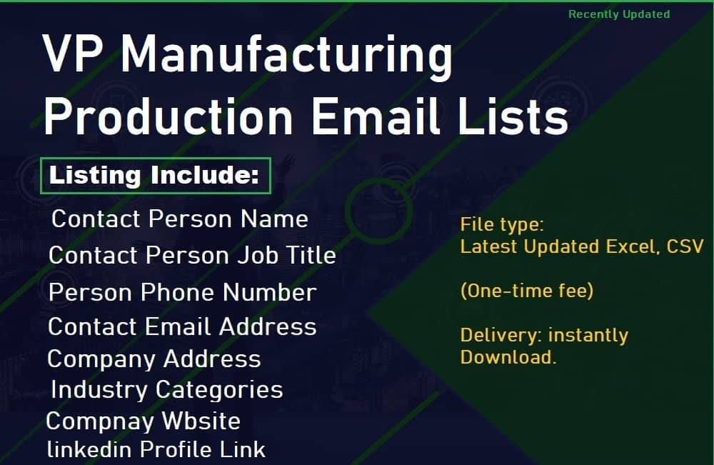 VP Manufacturing Production Email Lists
