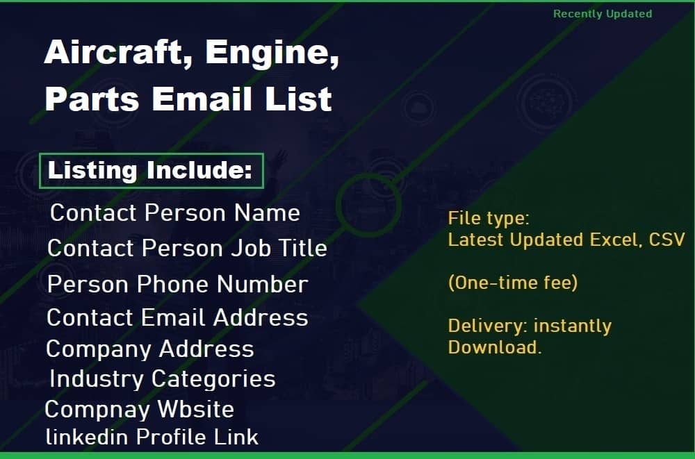E-Mail-Liste für Flugzeuge, Triebwerke, Teile