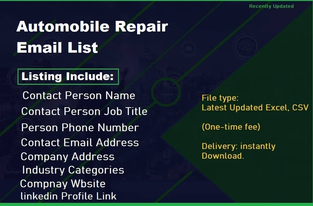 Automobile Repair Email List
