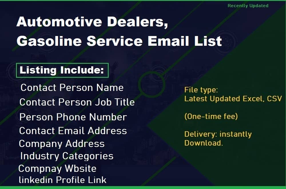 Automotive Dealers, Gasoline Service Email List