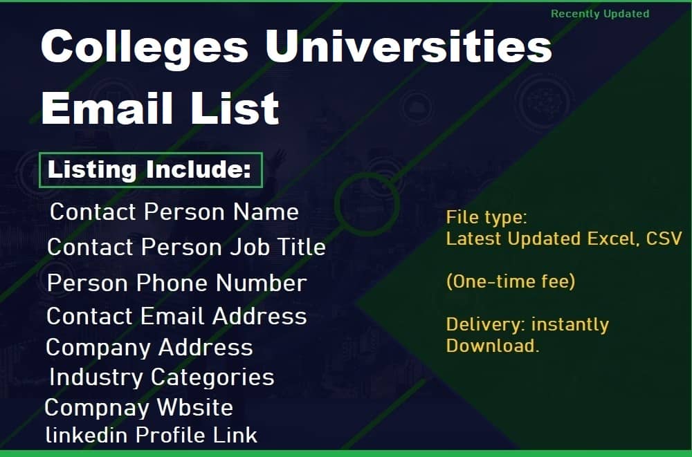 Քոլեջների համալսարանների էլ. Փոստի ցուցակ