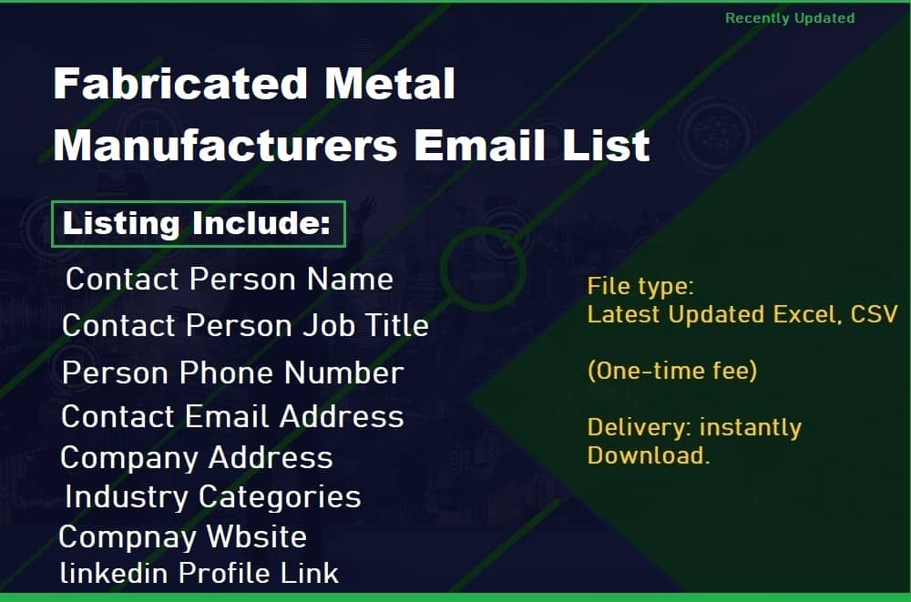 Lista de e-mail de fabricantes de metal fabricado