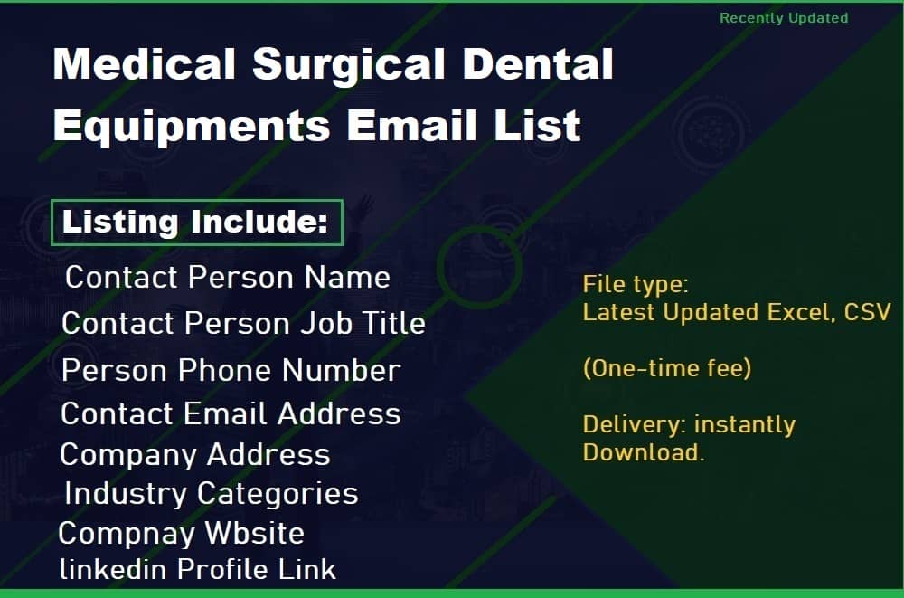 E-maillijst met medische chirurgische tandheelkundige apparatuur