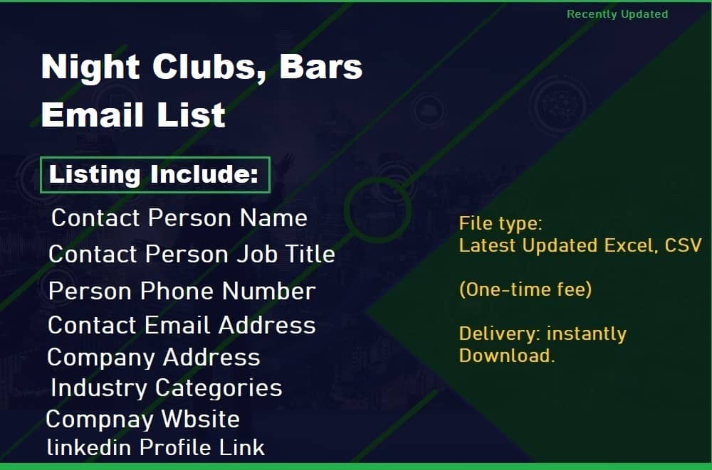 Mga Night Club, Listahan ng Email ng Mga Bar