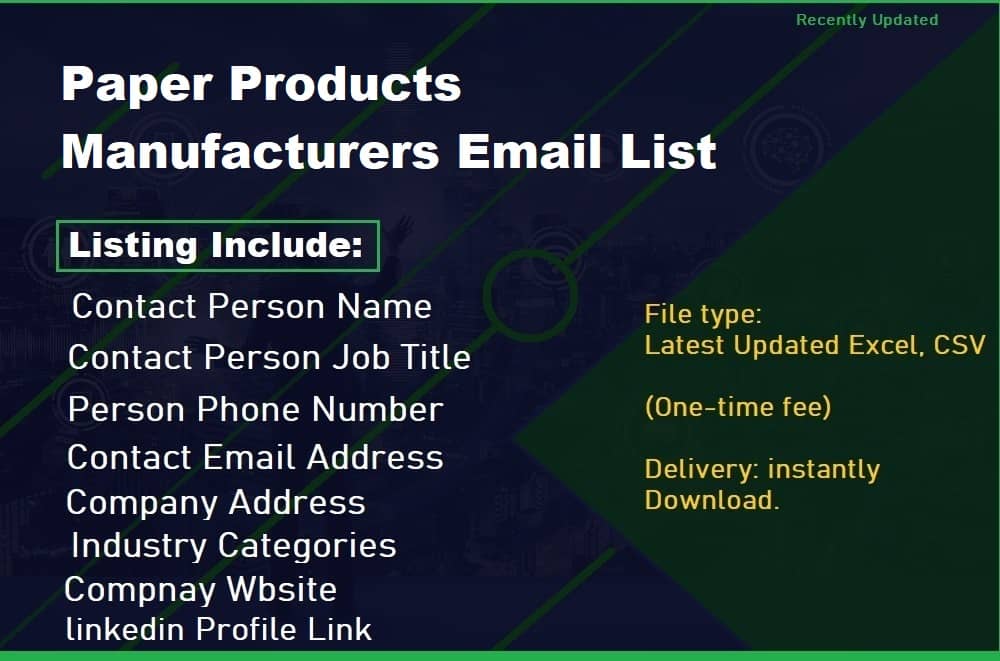 Kağıt Ürünleri Üreticileri E-posta Listesi