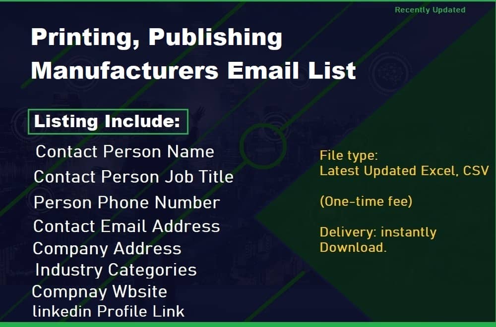Printing, Publishing Manufacturers Email List