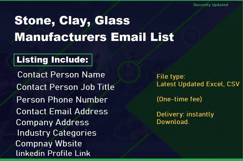 E-Mail-Liste der Hersteller von Stein, Ton, Glas