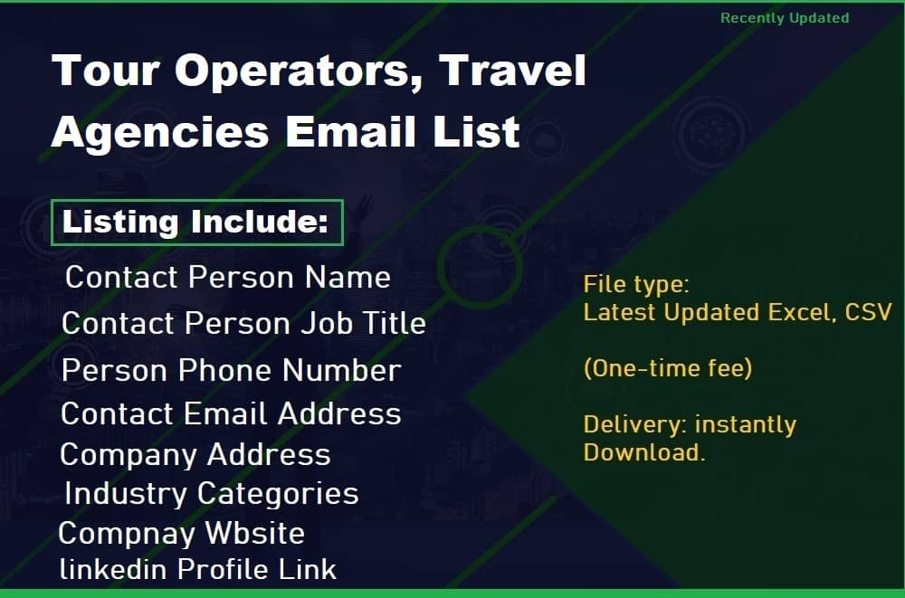 Operadores turísticos, lista de e-mails de agências de viagens